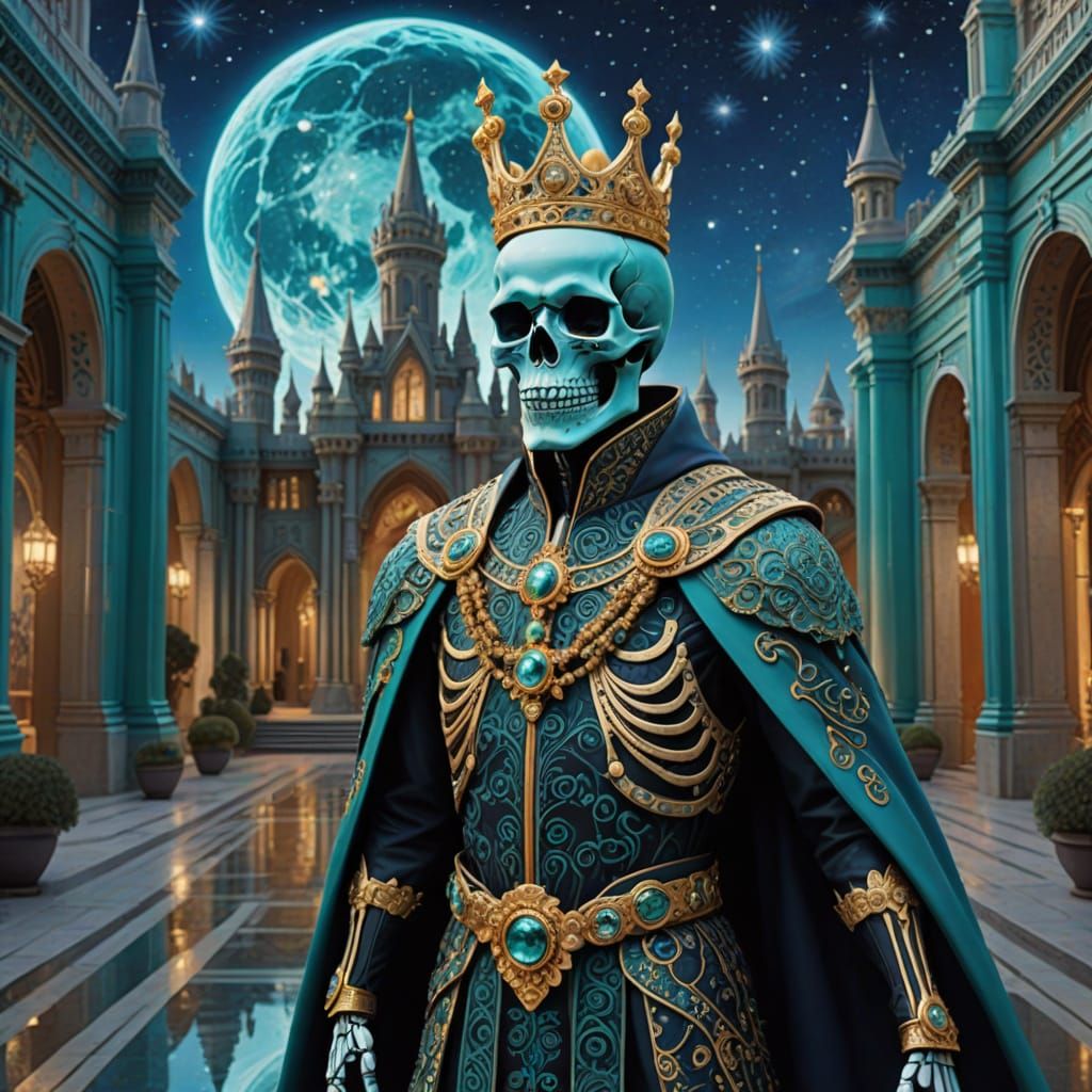 Regal Skeleton in Futuristic Palace Diorama