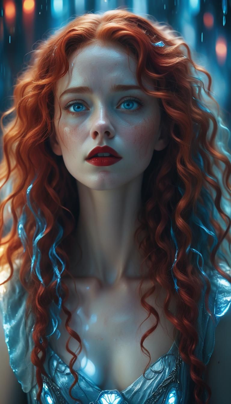 Gaunt Woman with Glowing Hair in Space, Cinematic Still