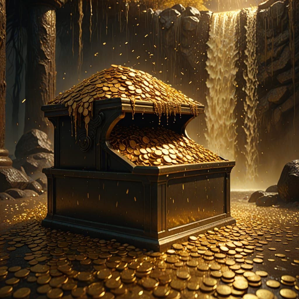 Golden Waterfall in Money Bin: Digital Matte Painting