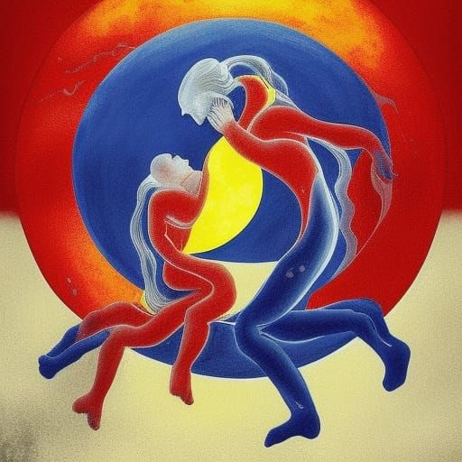 Yin Yang Lovers Under Yellow Moon: Digital Matte Painting