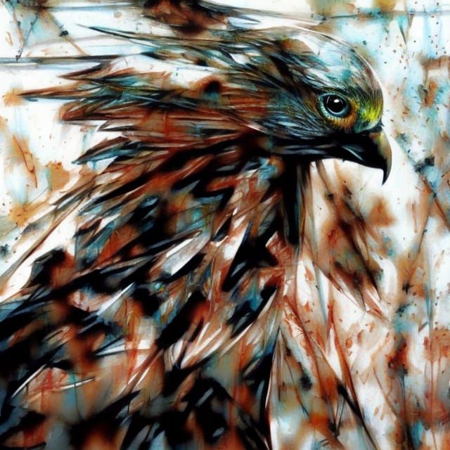 Colorful Paint Splatter Hawk Portrait in Oil Painting Style