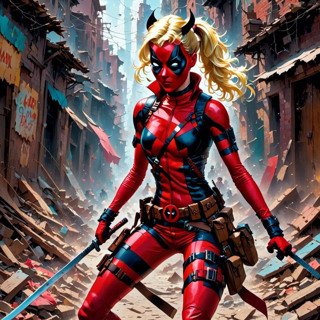 Margot Robbie as Lady Deadpool in Comic Book Style
