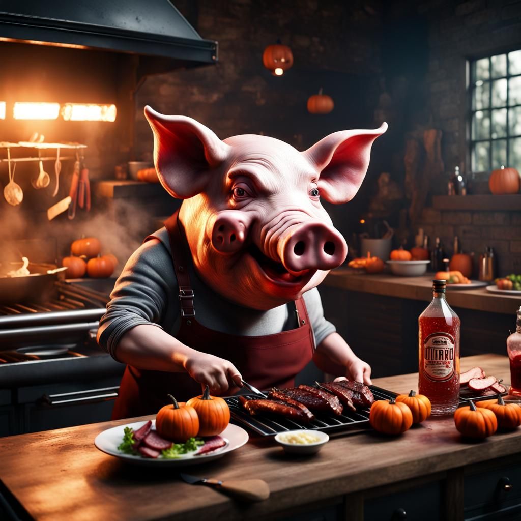 BBQ Grill Attacks Pig in Dark Fairytale