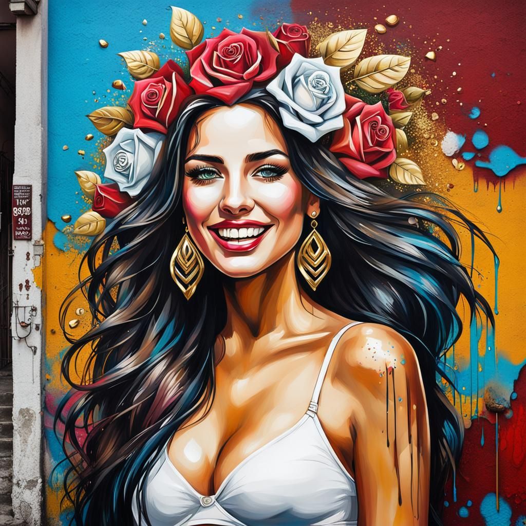 Beautiful Bulgarian Woman in Graffiti Art Style