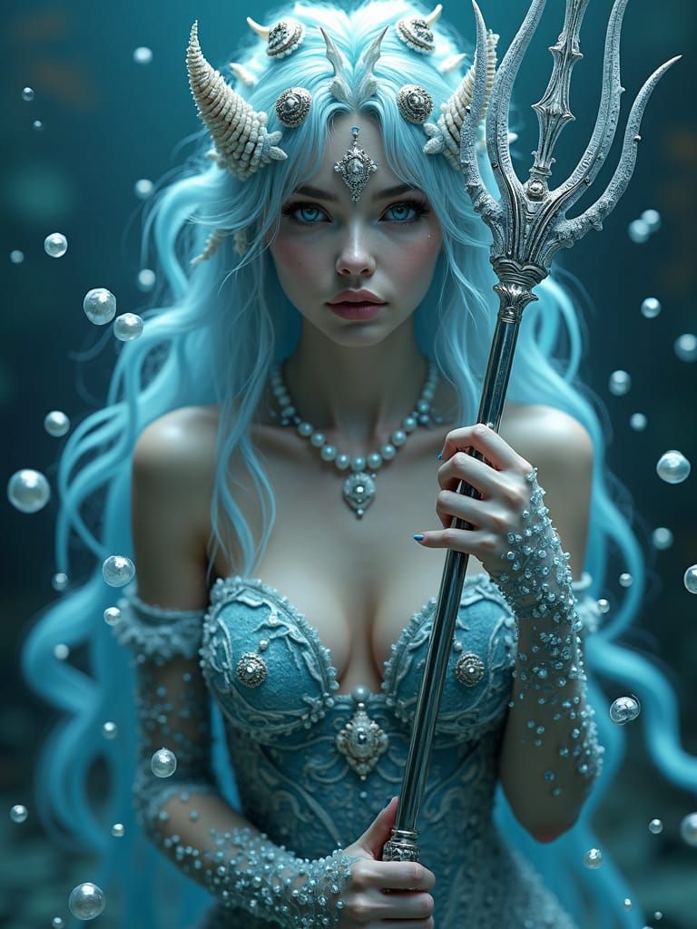 Mysterious Ocean Goddess in a Dreamlike Realm