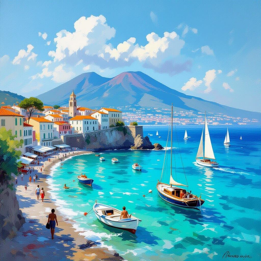 Napoli Coast: Vesuvius View in Seascape Realism