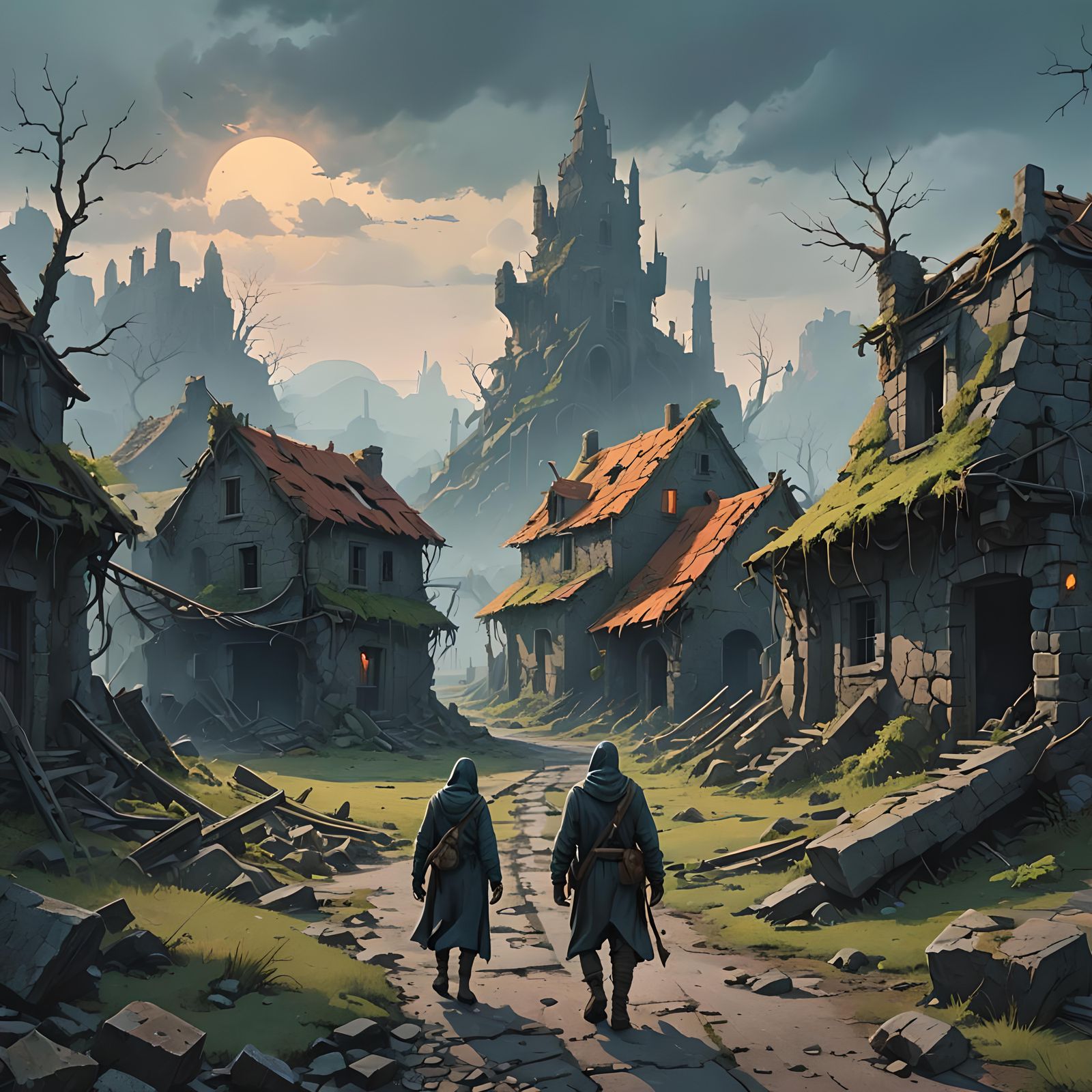 Ruined Village Matte Painting in Unreal Engine 5