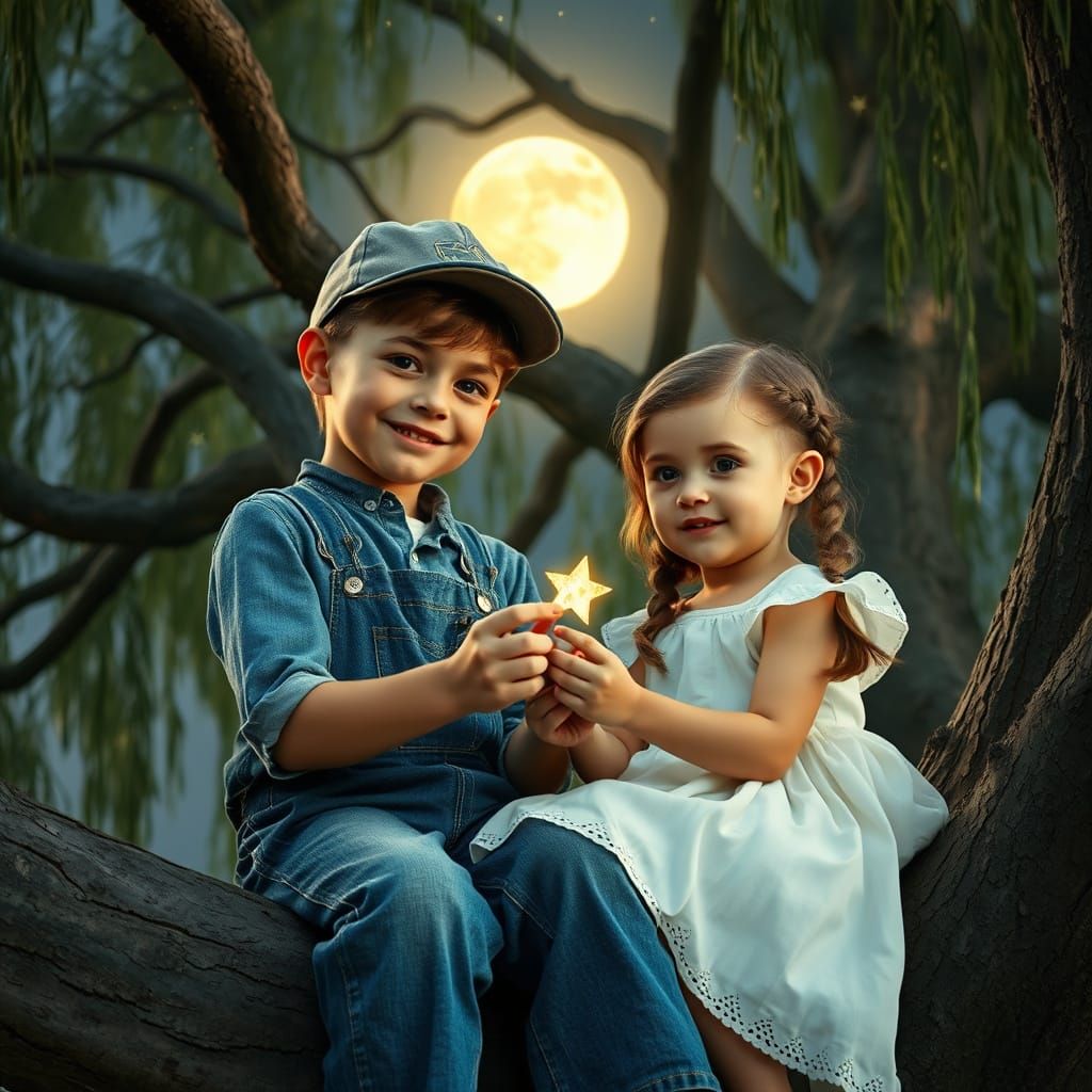 Enchanted Moment in a Moonlit Willow