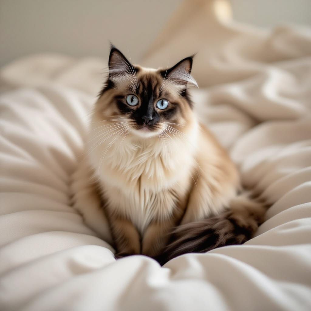 Siamese Cat Held by Young Girl, Realistic Style