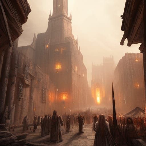 Epic Medieval City Concept Art in Dark Fantasy Style