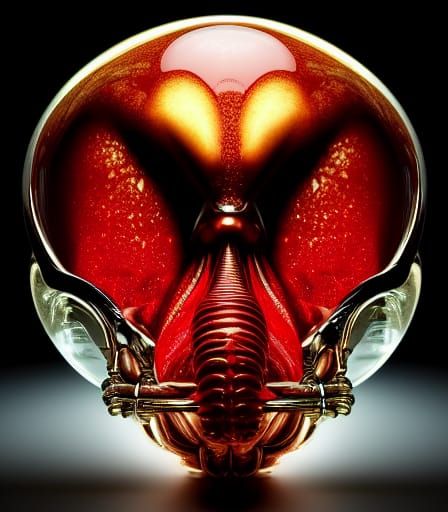 Alien Facehugger Encased in Red Crystal: Hyperrealistic Art