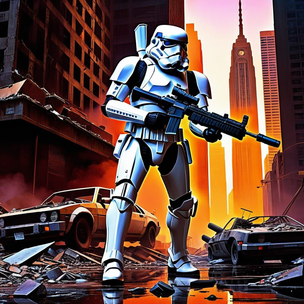 Grizzled Soldier Battles Dystopian Stormtrooper in Gritty Oi...