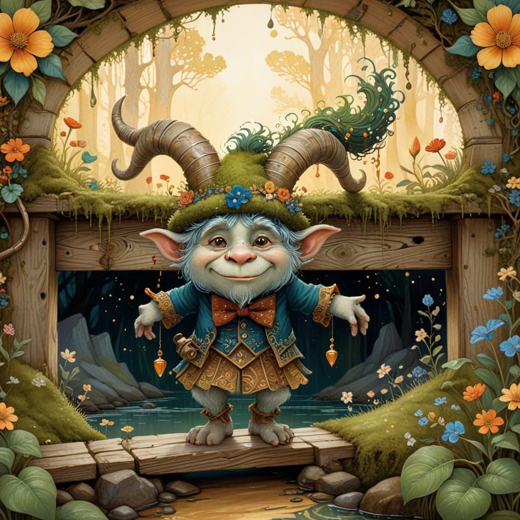 Mossy Troll Hides Under Bridge from Goats