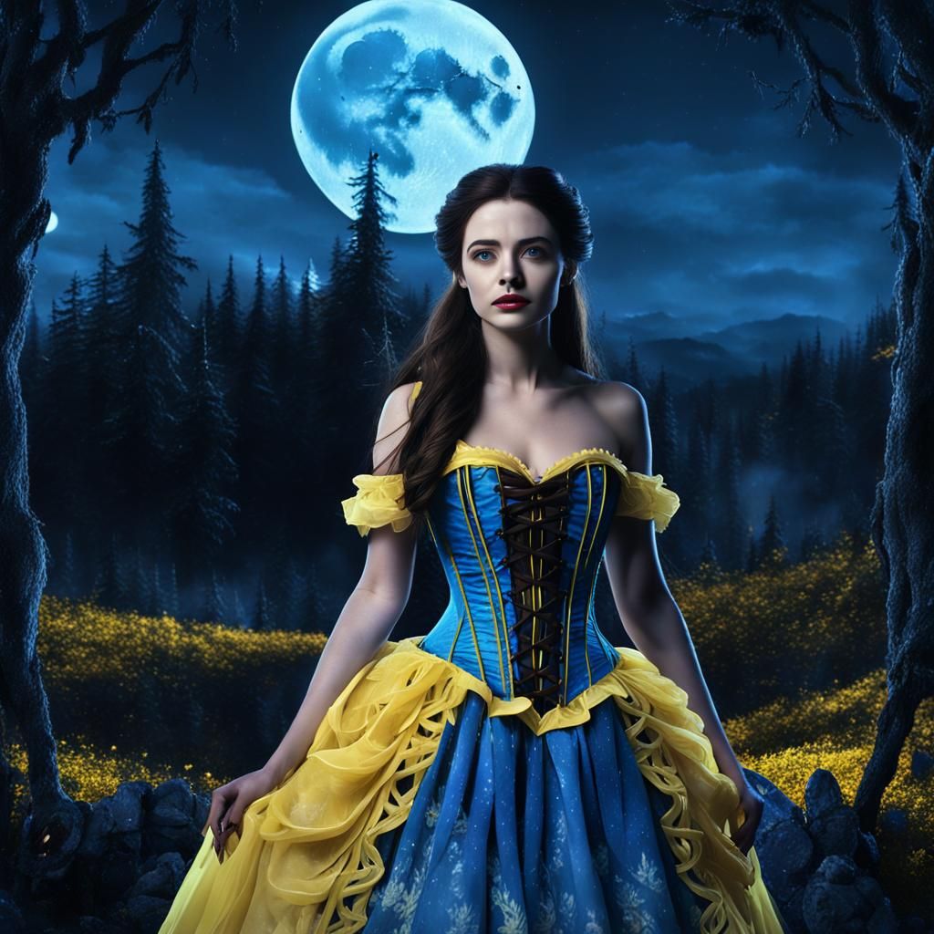 Gothic Fairytale Belle in Black Forest, Detailed Matte Paint...