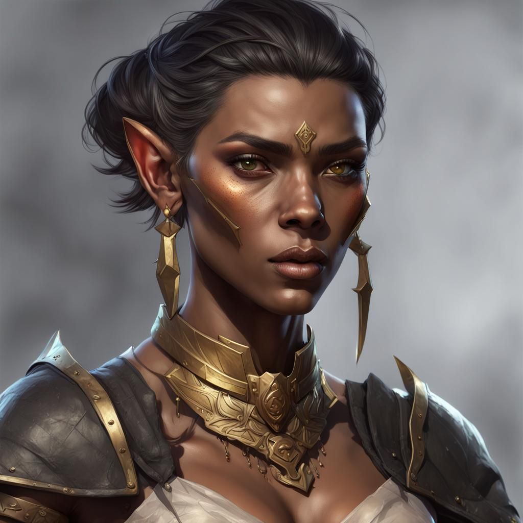 Half-Orc Portrait with Piercings and Golden Eyes