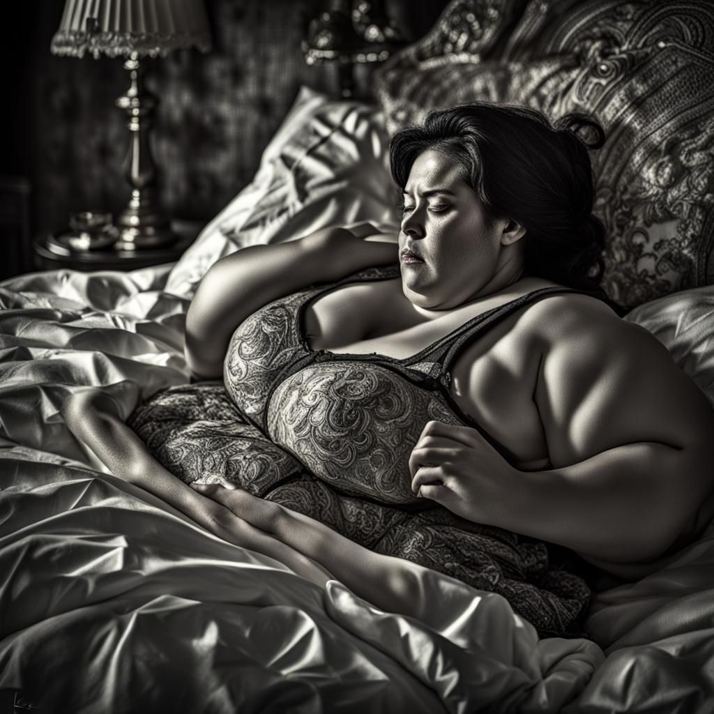 Hyperrealistic Portrait: Beautiful Plus-Size Woman Sleeping