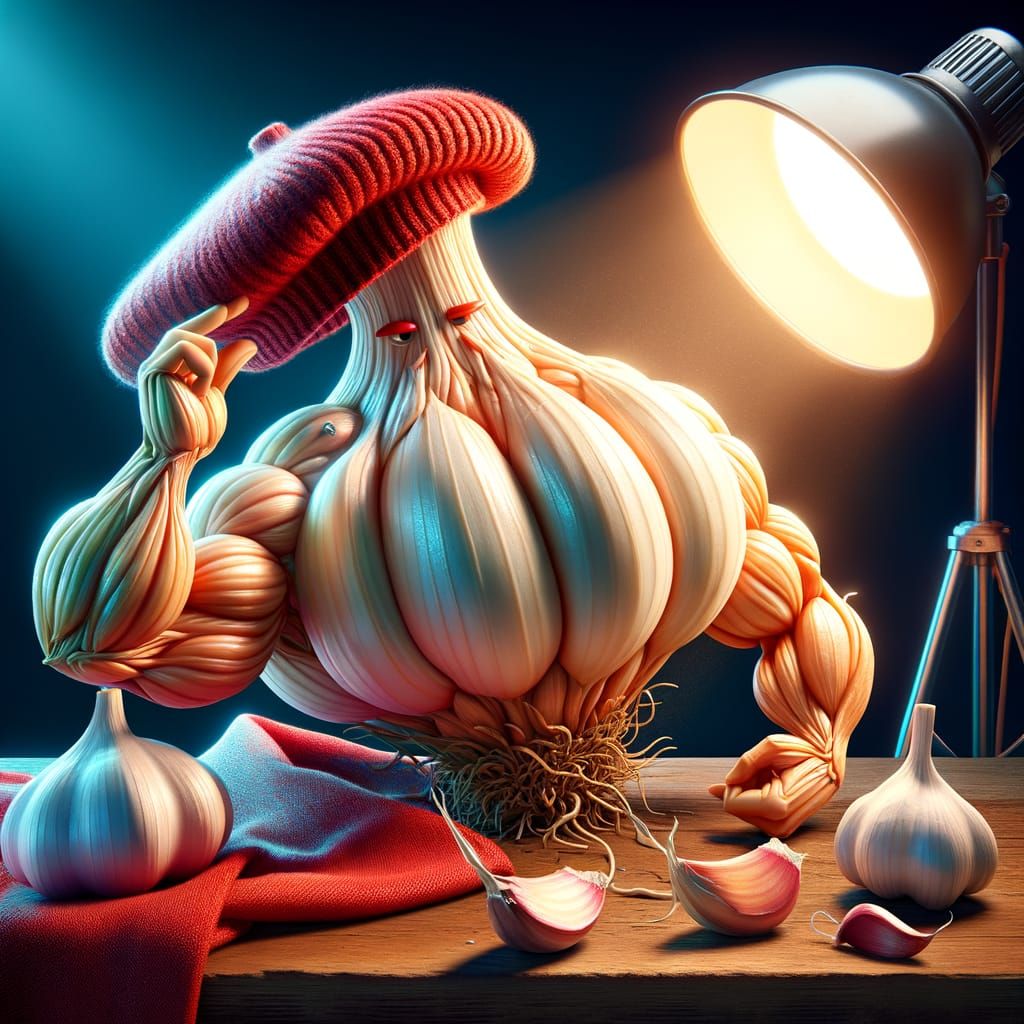 Muscular Garlic Character with Red Hat Concept Art