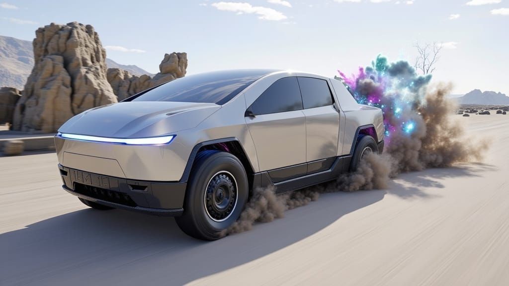 Chocolate CyberTruck Speeds Through Mars in Oil Paint