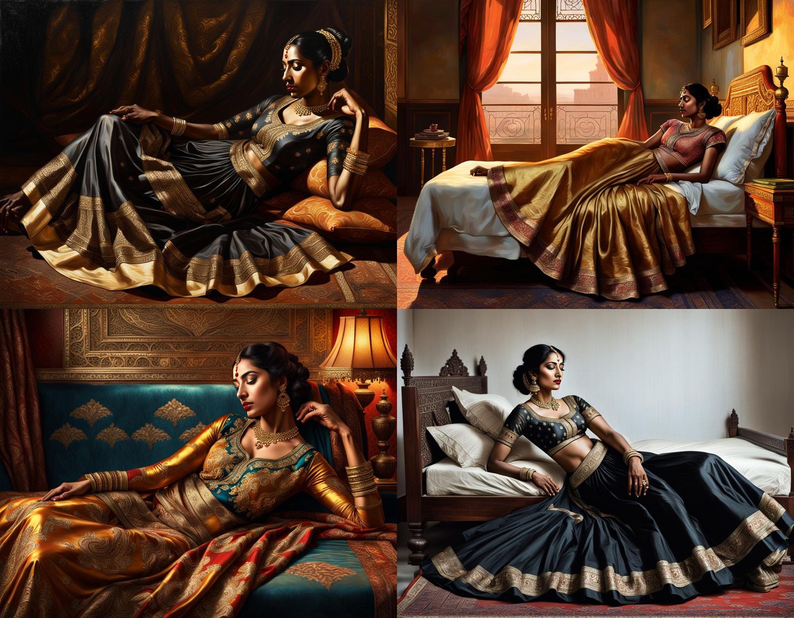 Desi Widow Reclining in Bedroom with Chiaroscuro Lighting