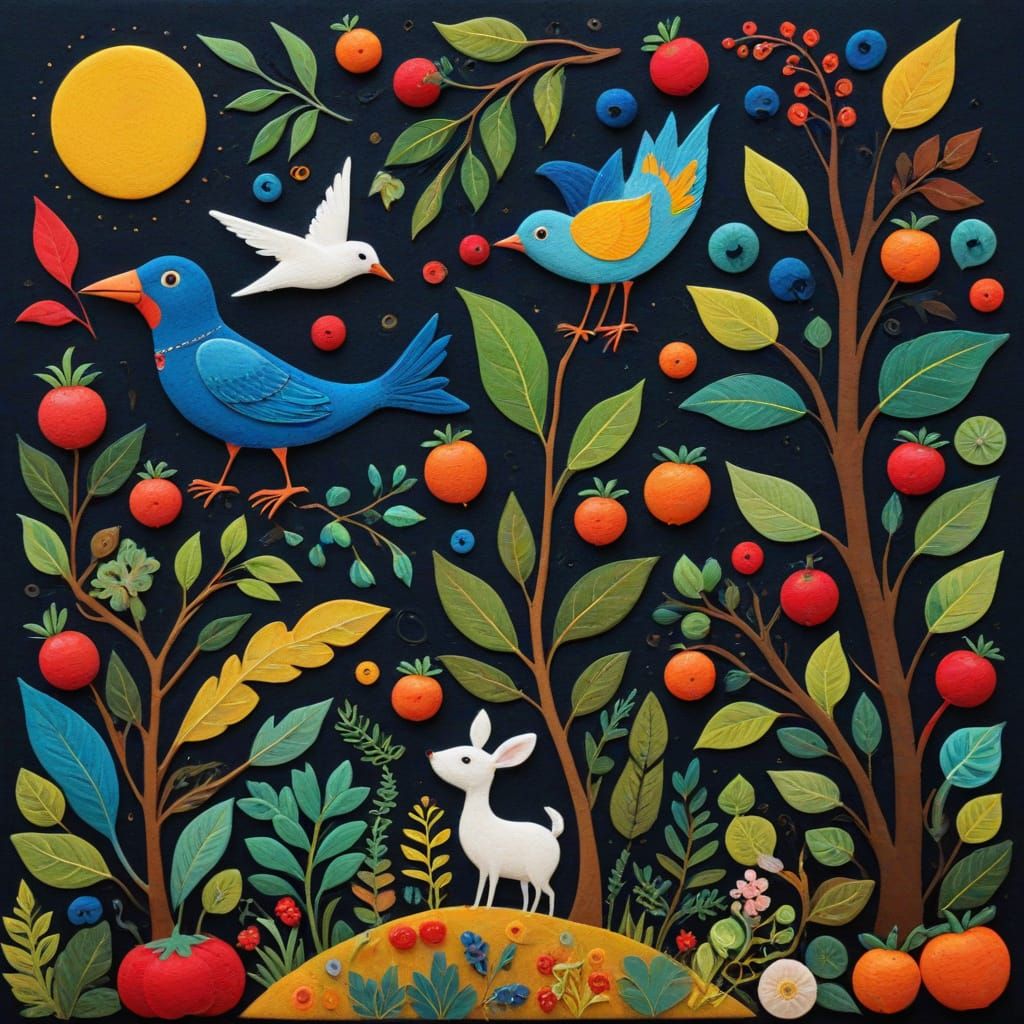 Vibrant Felt Collage of an August Garden