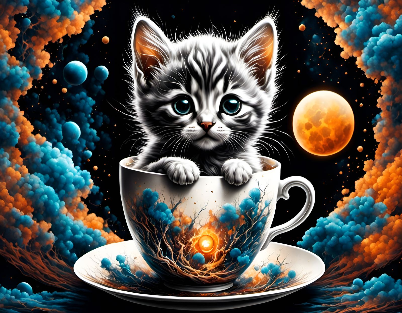 Charming Chibi Kitten in Coffee Cup