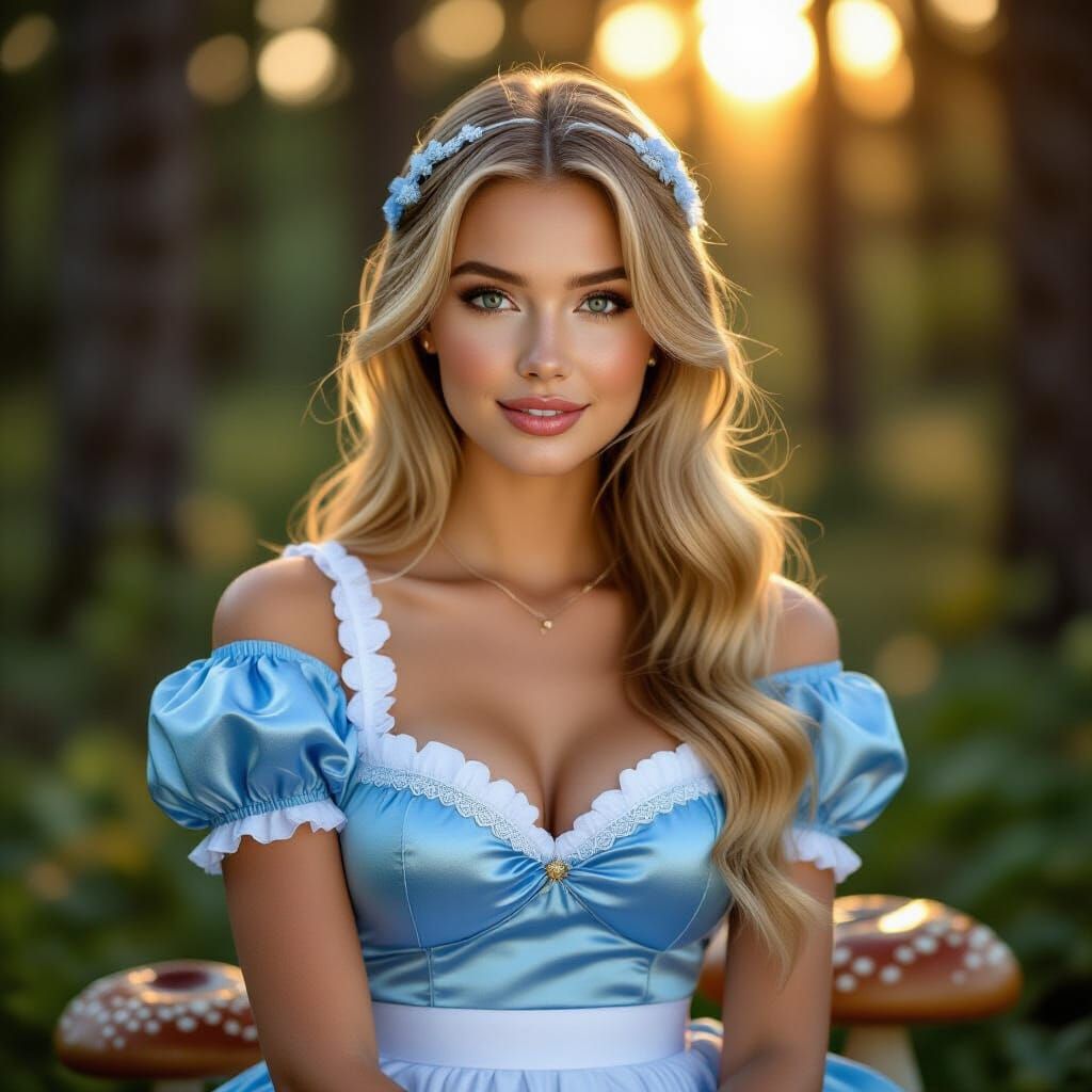 Golden Alice in Hyperrealistic Forest Portrait