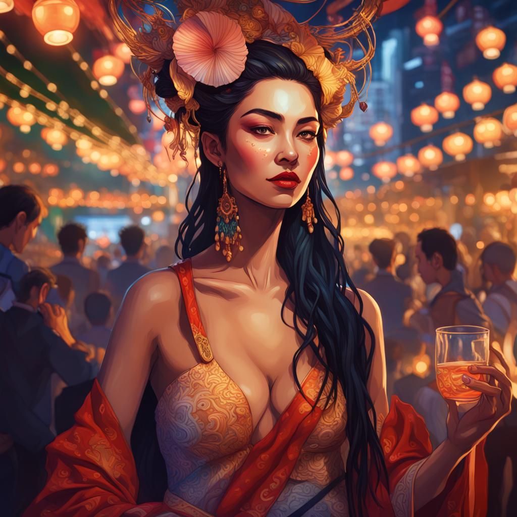 Woman at Rio Party in Fantasy Art Style