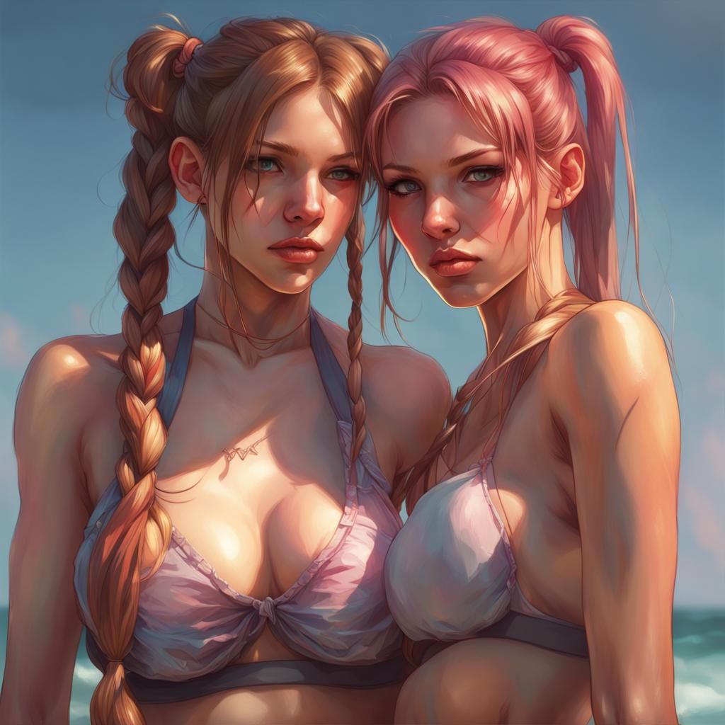 Bikini Girls Portrait in Art Nouveau Style