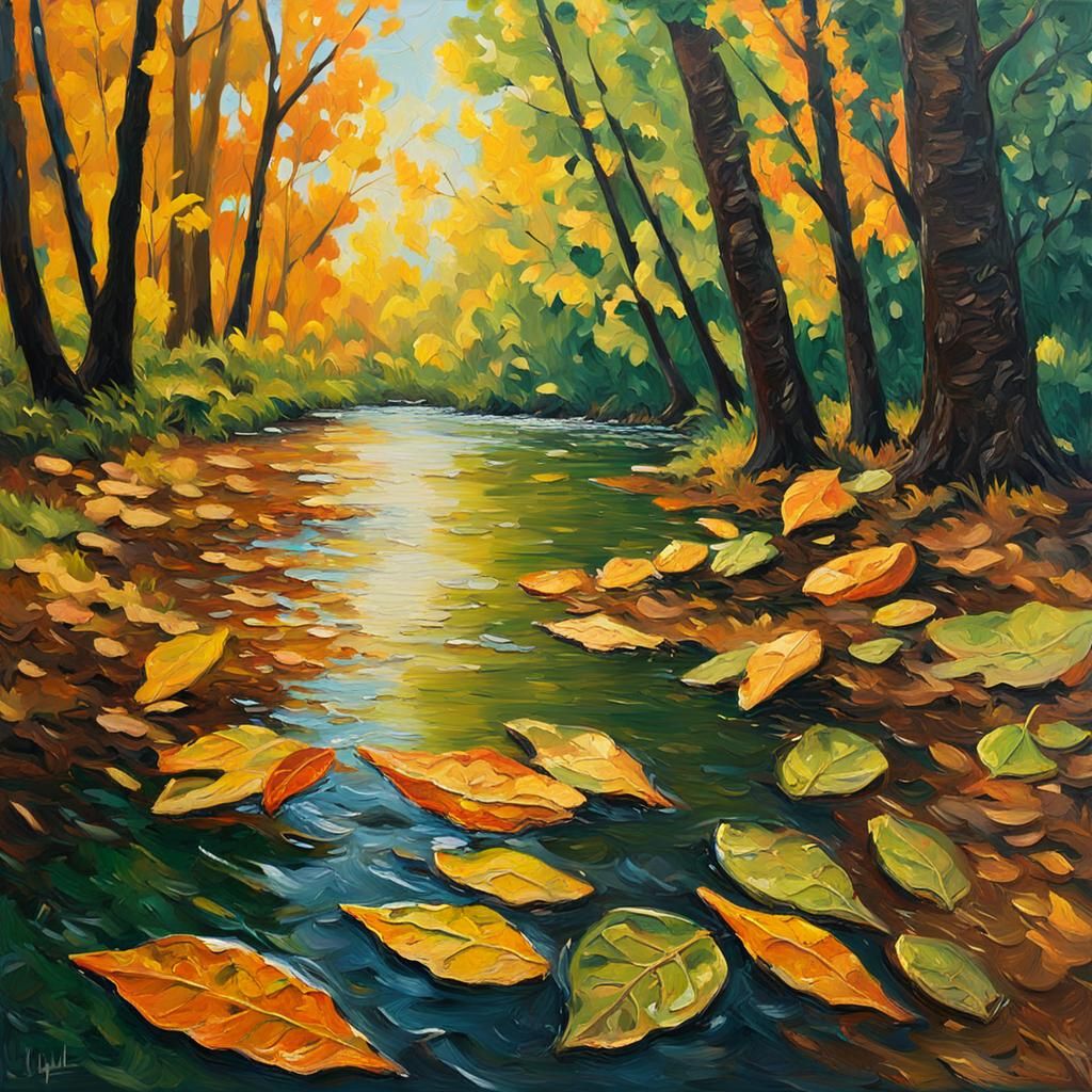Autumn Leaves Fall: An Impasto Oil Painting