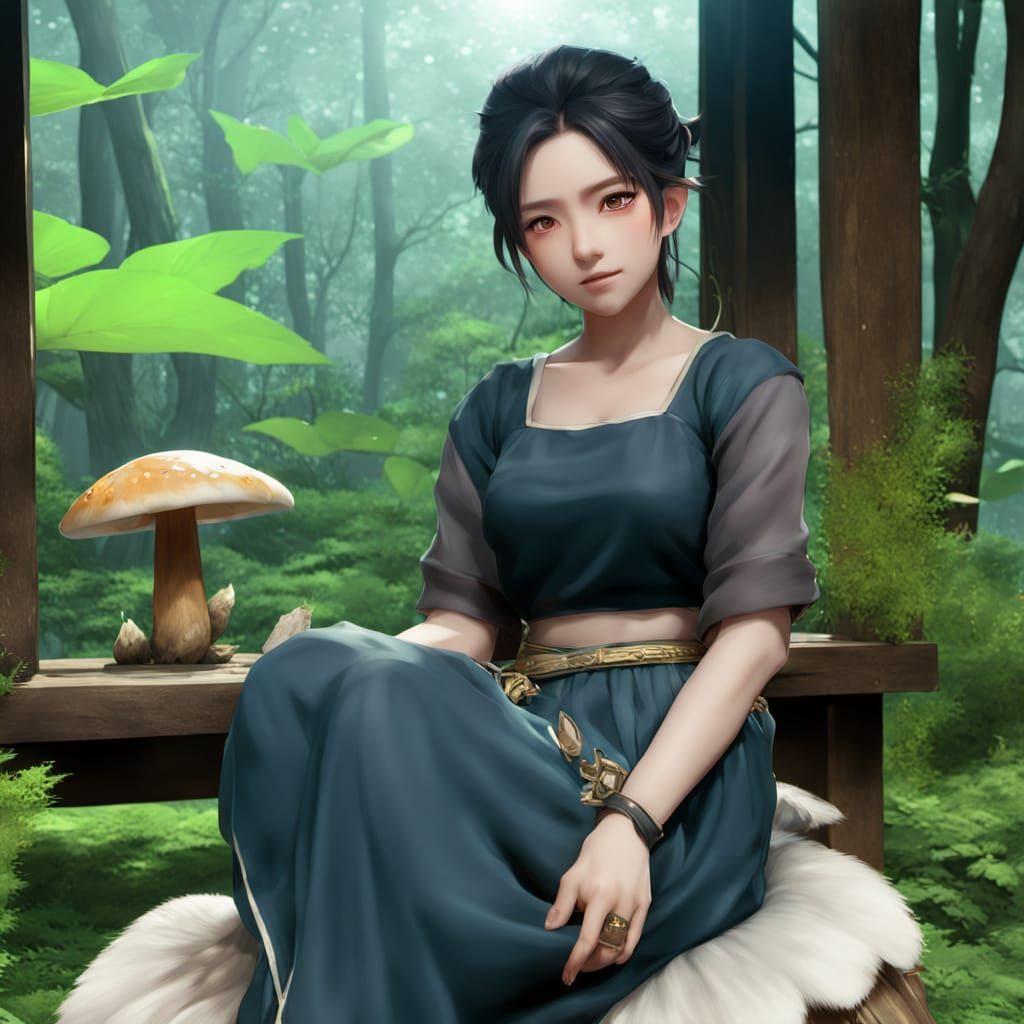 Whimsical Anime Forest Scene with Cute Baby Animal