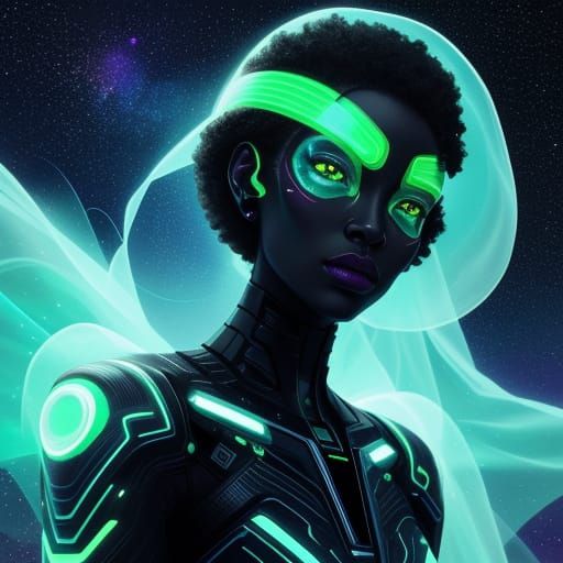 Afrofuturist Woman with Cosmic Light Language