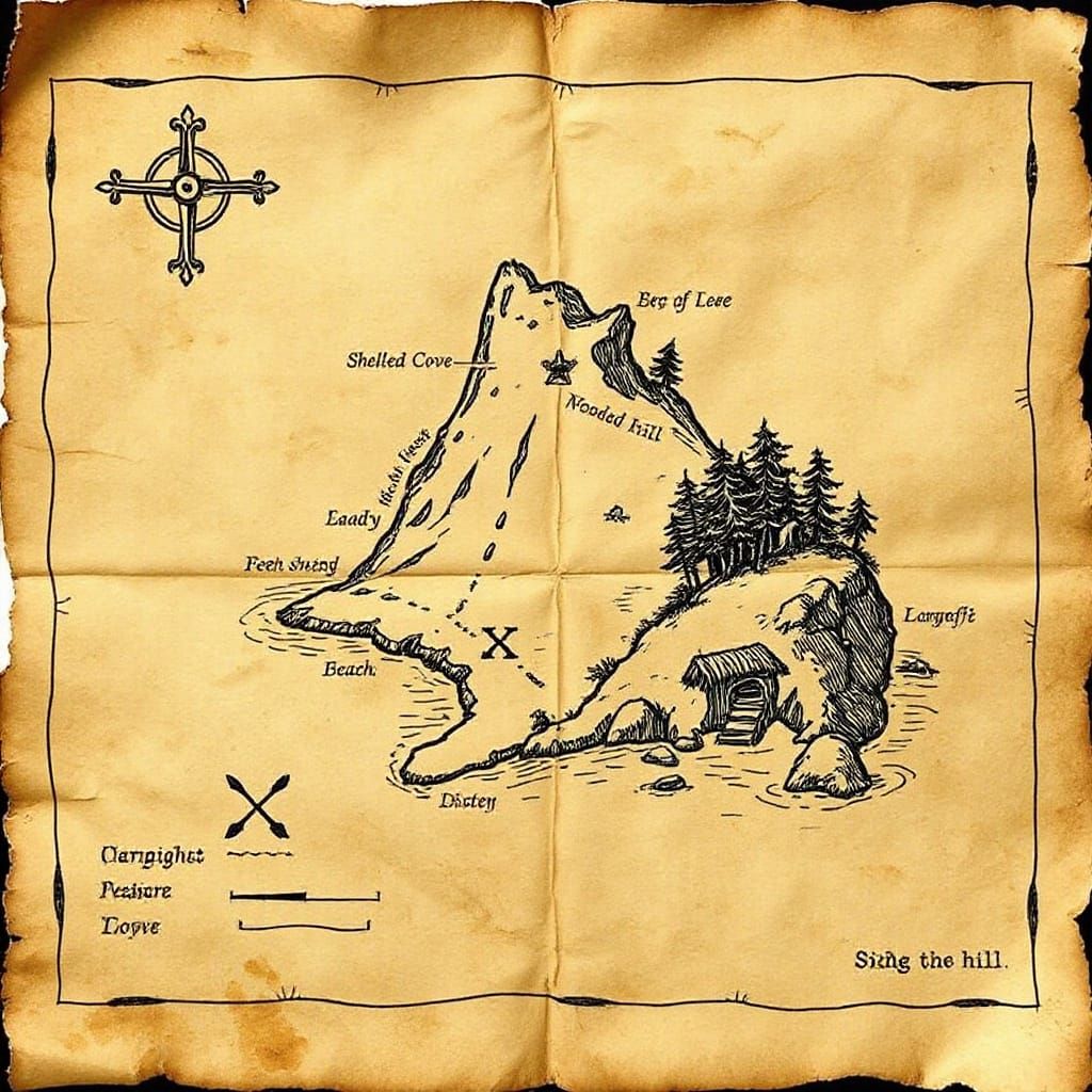 Pirate Treasure Map of a Secluded Island