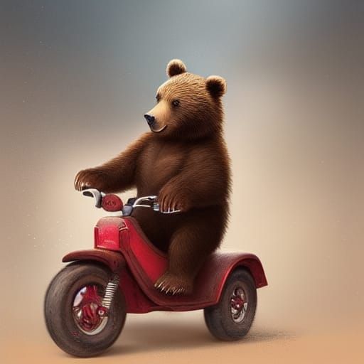 Brown Bear on Tricycle in Circus, Hyperrealistic