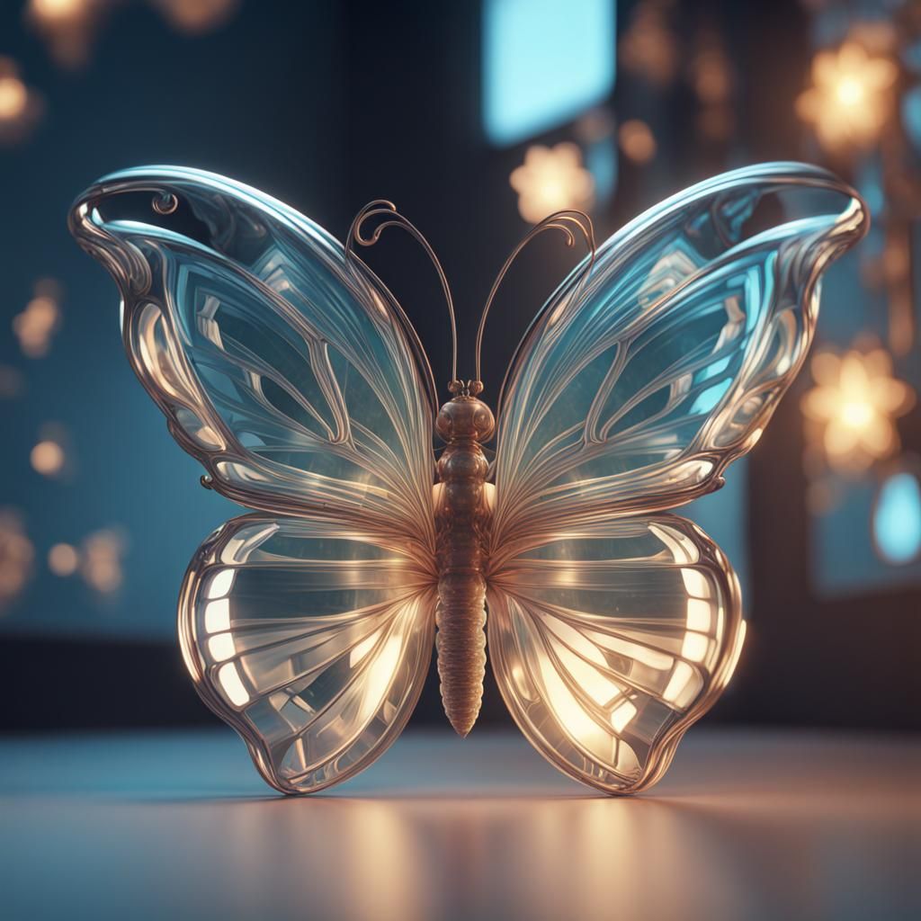 Glass Butterfly in Art Nouveau Style