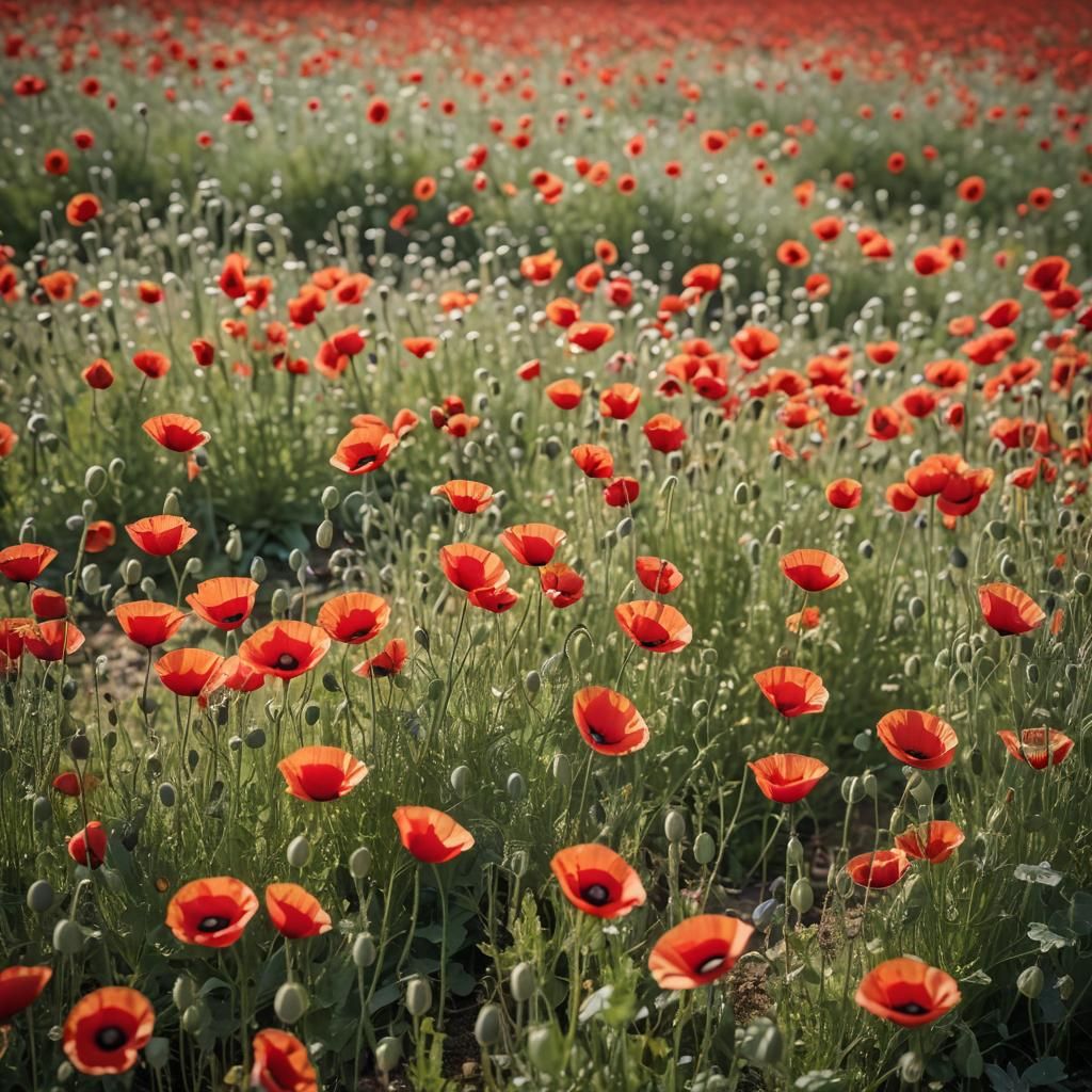 Poppy Field Photograph with Bokeh and Natural Light