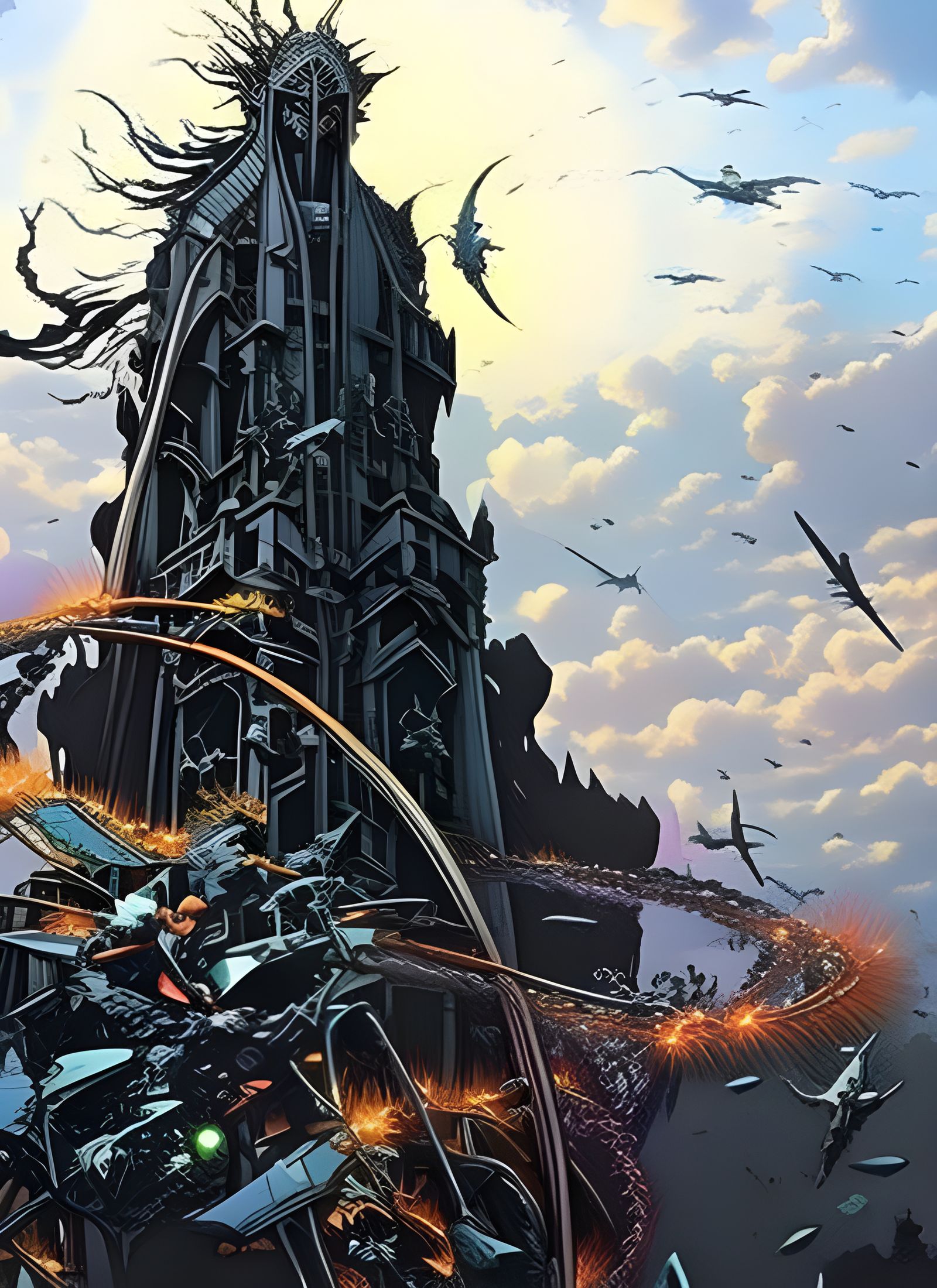 Rainbow Skull Explosion in Detailed Anime Style