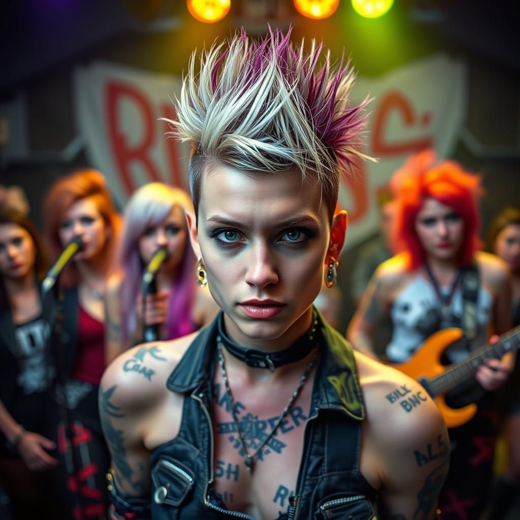 Raucous Punk Rock Icon in Mohawk Hairstyle