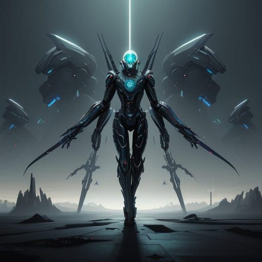 Cyberpunk Warrior in Alien Exosuit Armor