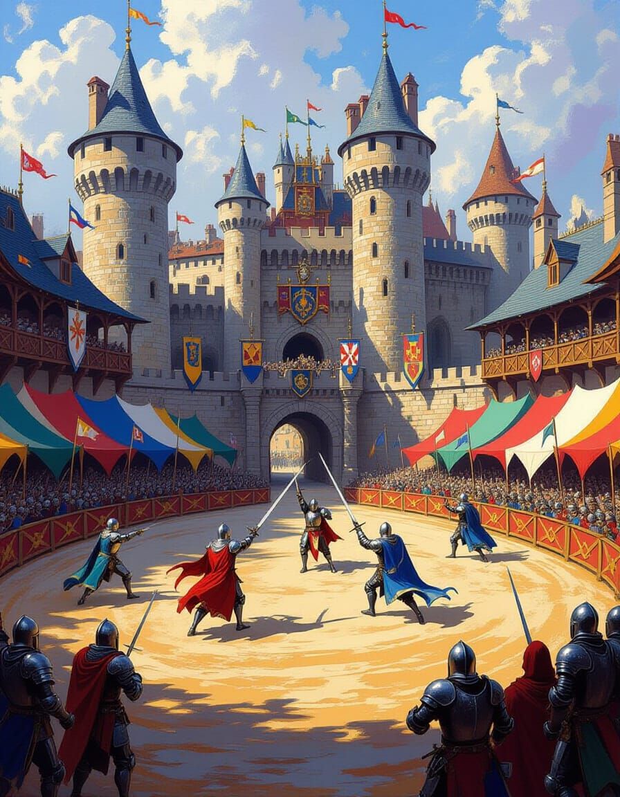 Epic Medieval Jousting Tournament in Castle Courtyard