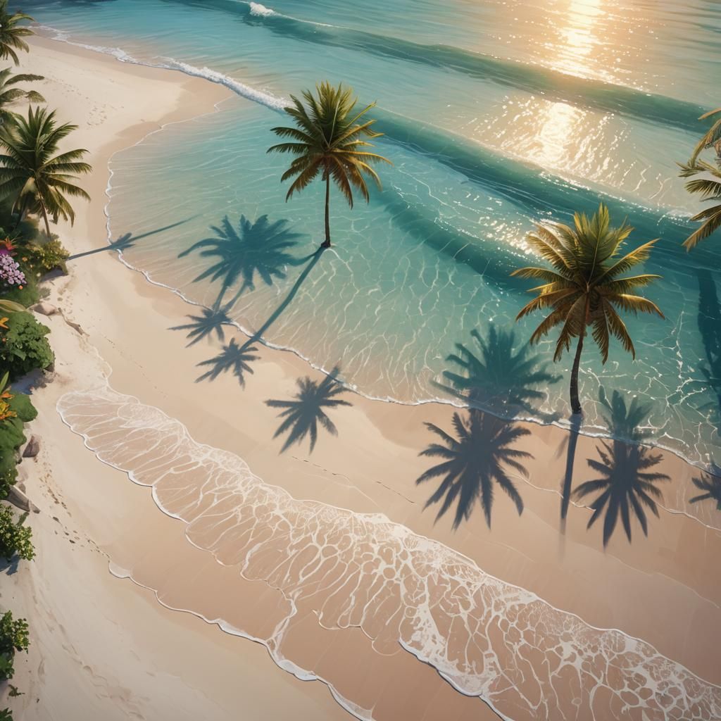 Tropical Beach Scene with Turquoise Waters in Hyperrealism