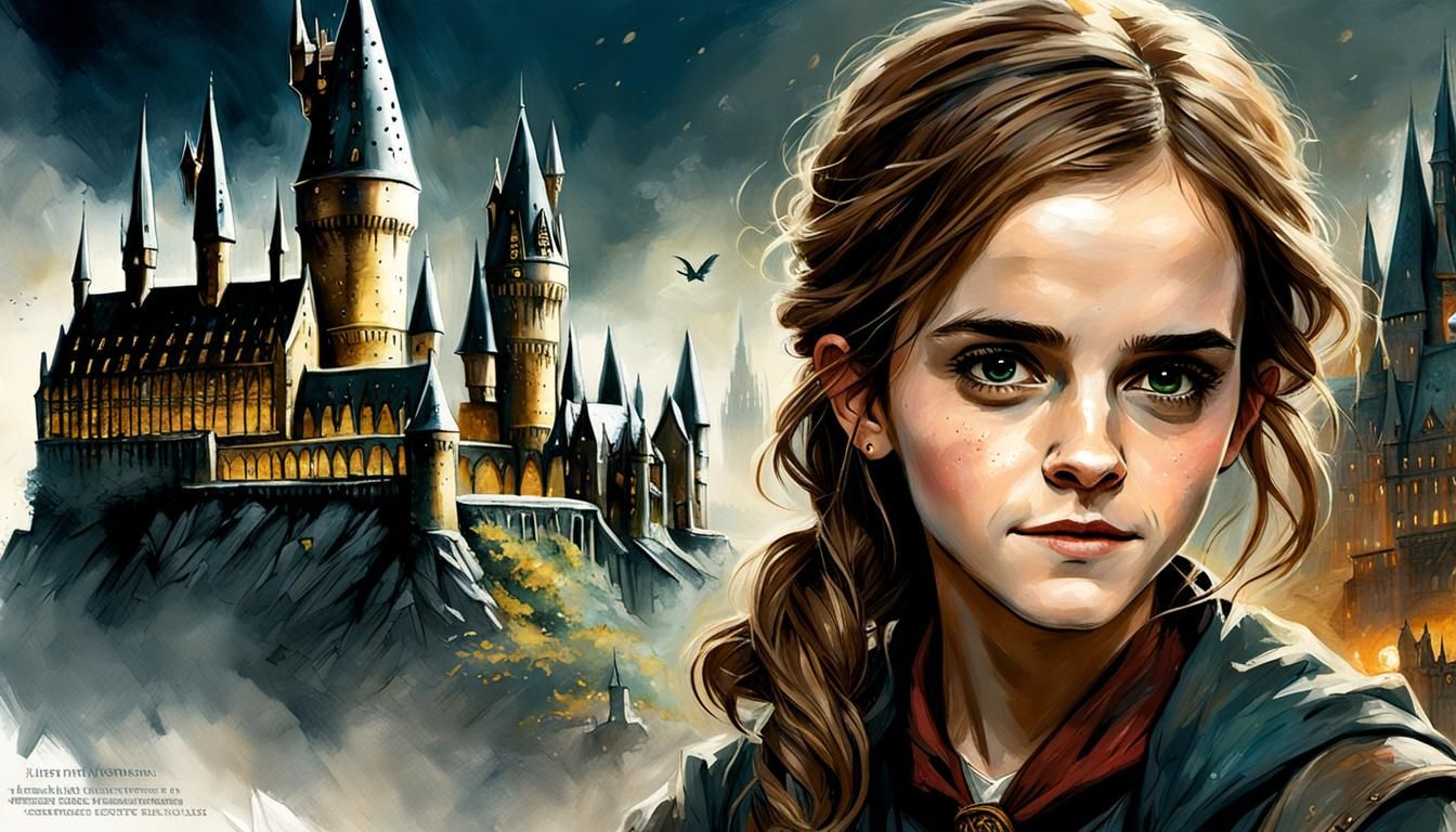 Hermione Granger Crayon Caricature in Hogwarts