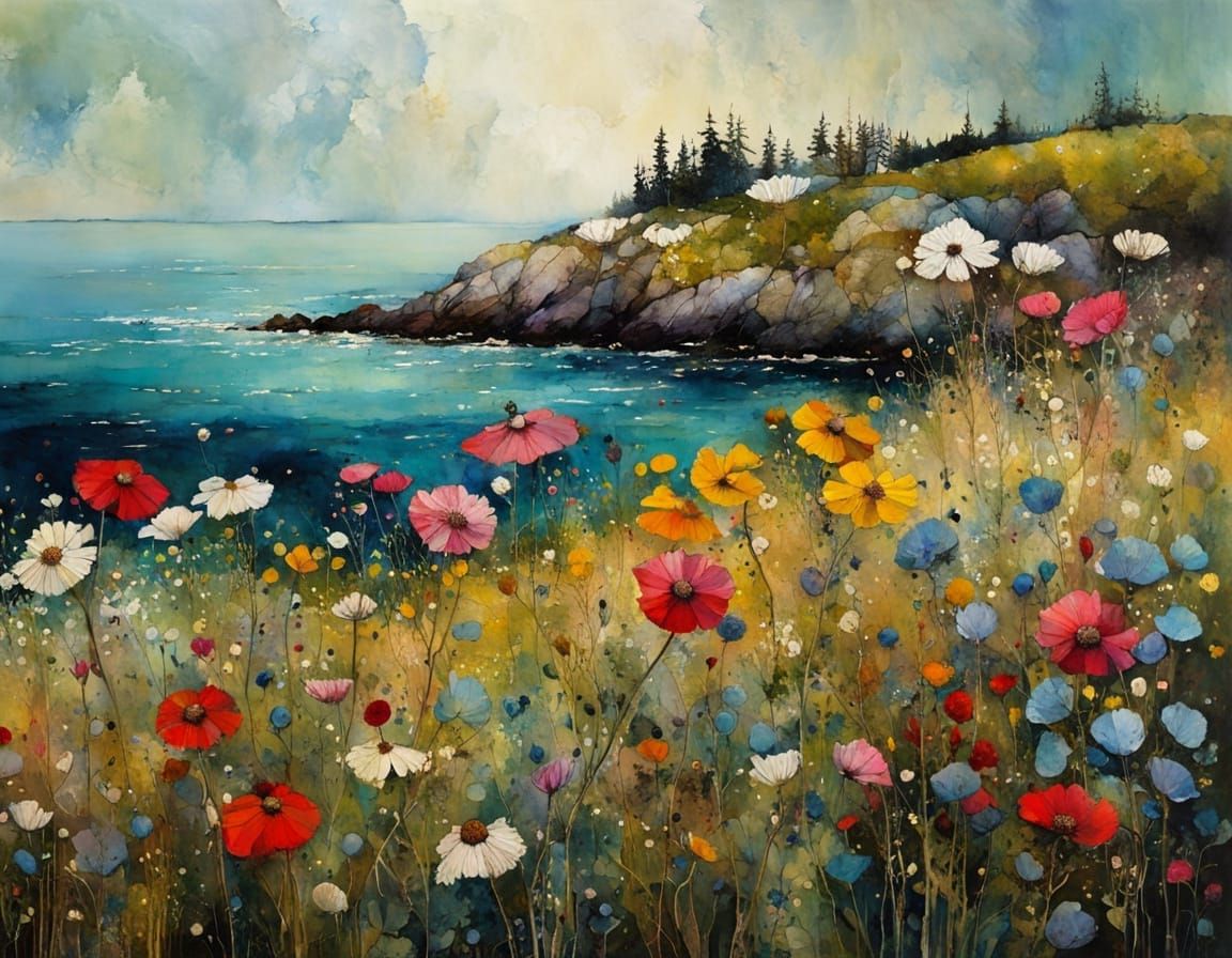 Alcohol Ink Wildflowers by the Sea Painting