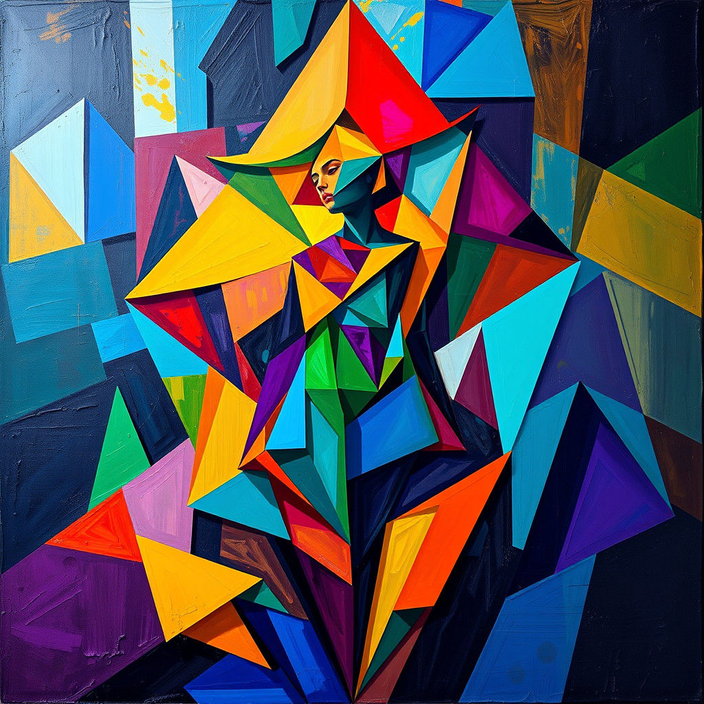 Abstract Geometric Figure in Cubist Fauvist Style
