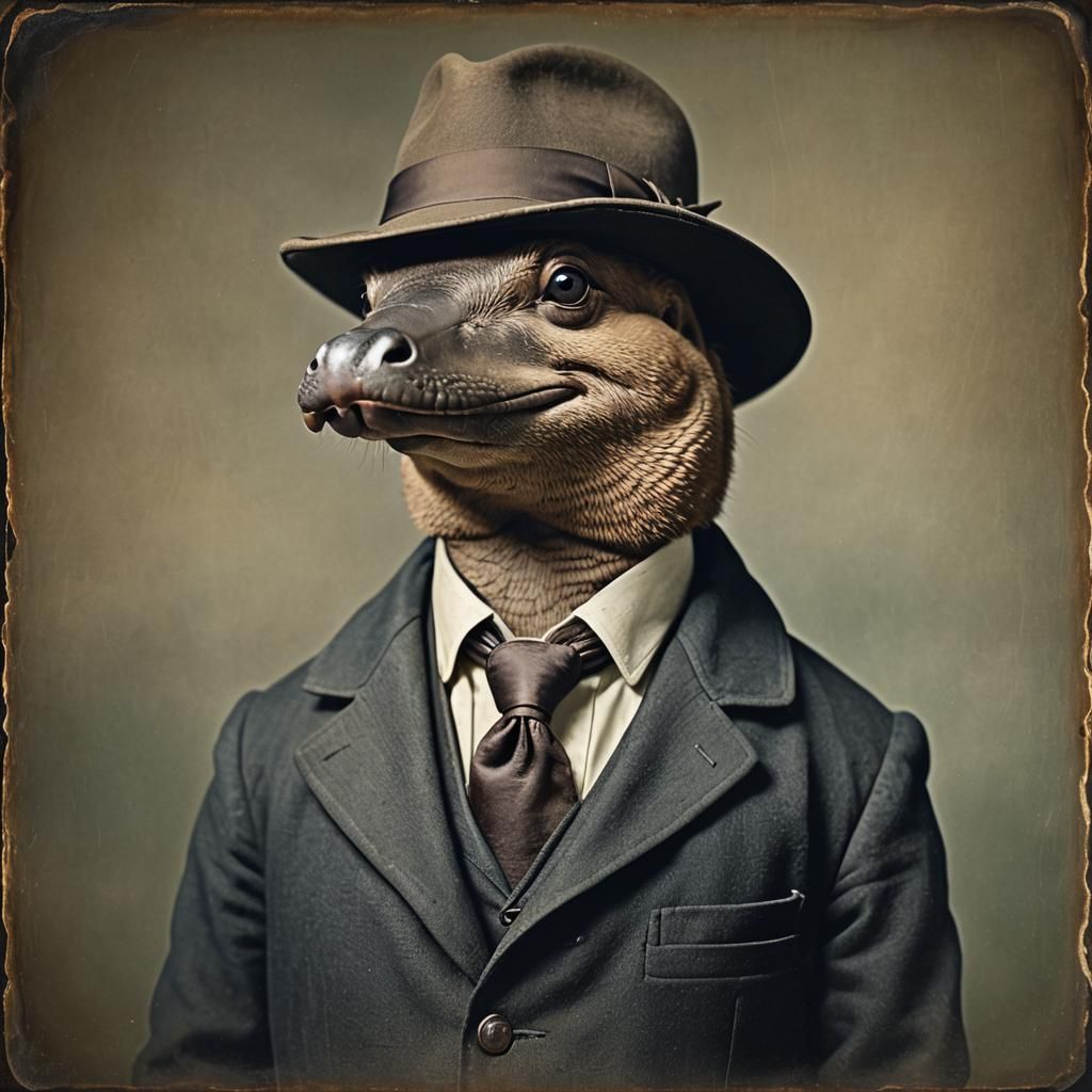 Platypus in 19th-Century Attire: Cinematic Portrait