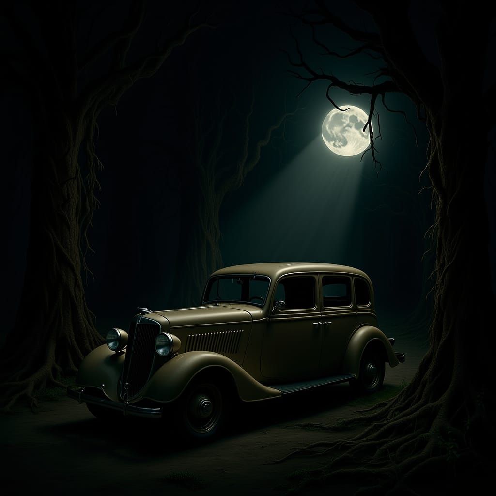 Abandoned 1932 Ford Victoria Under Moonlight