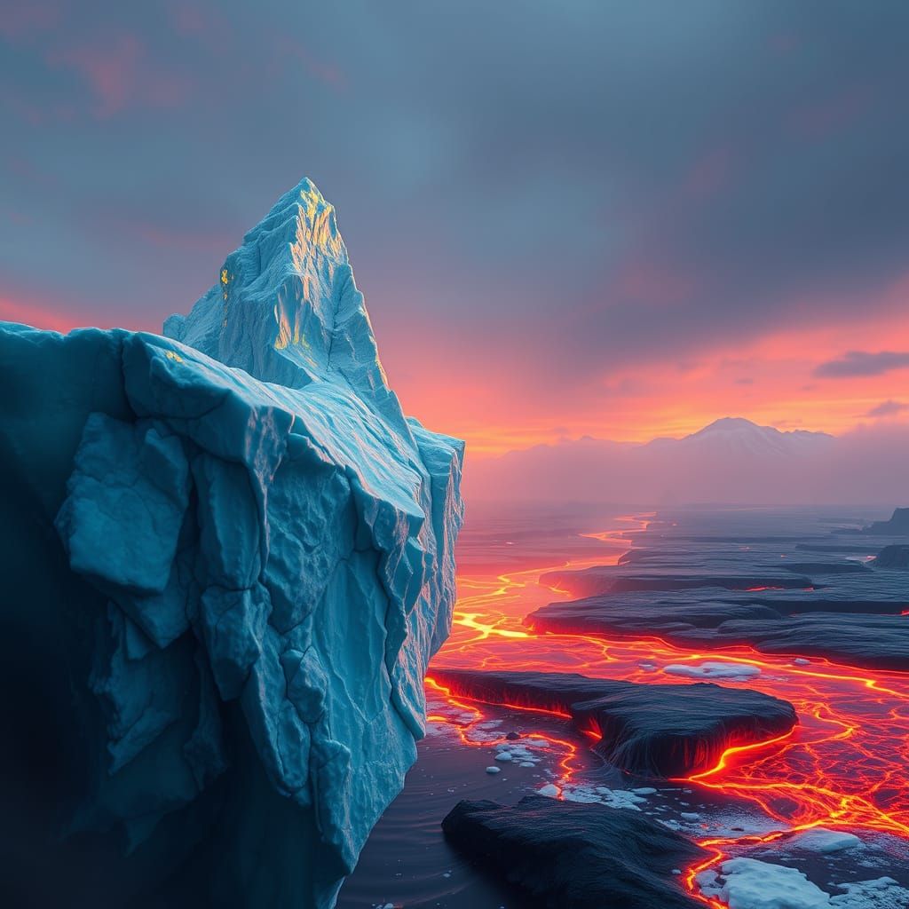 Glacial Psychedelic Iceberg with Lava Flow