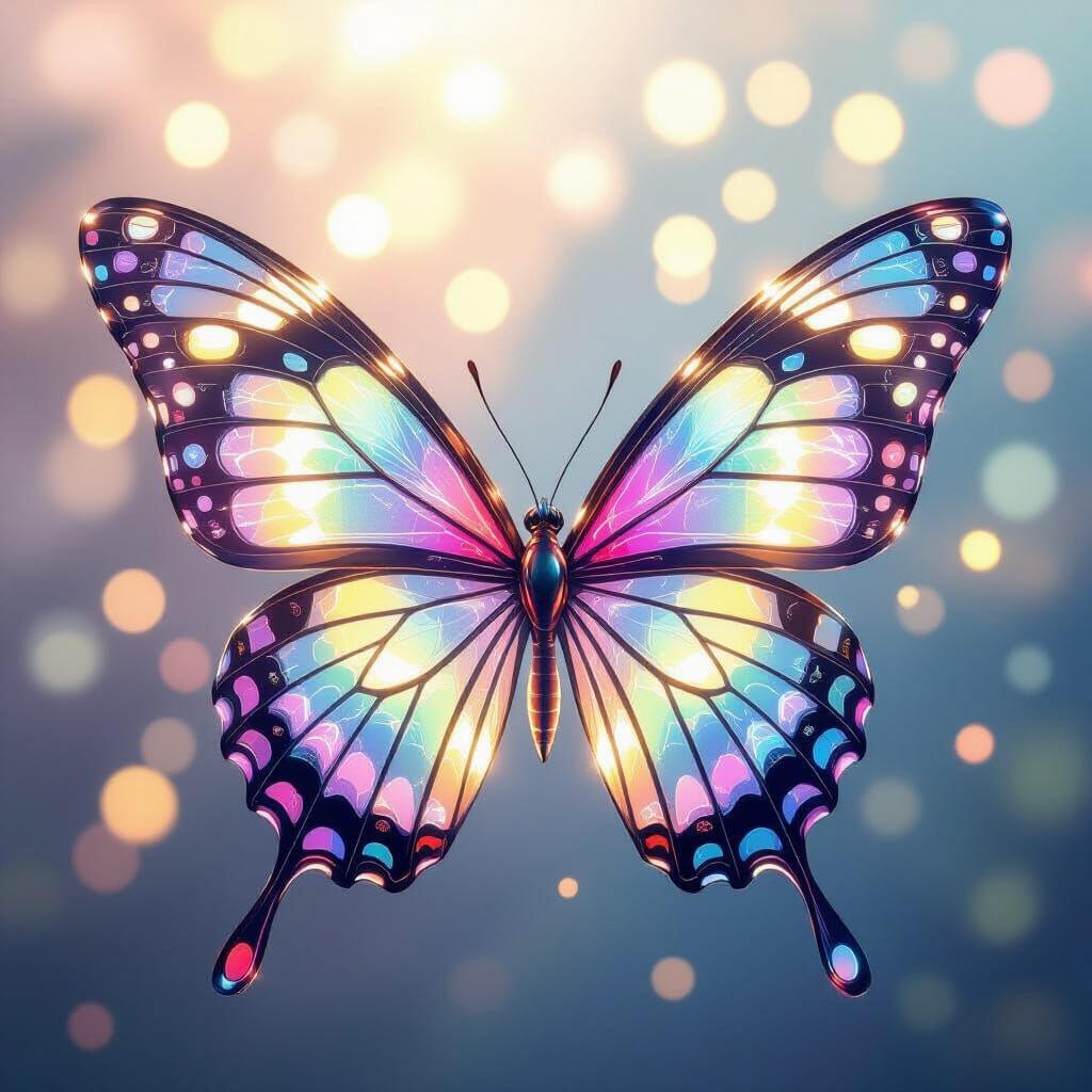 Butterfly with Rainbow Glass Wings in Ethereal Glow