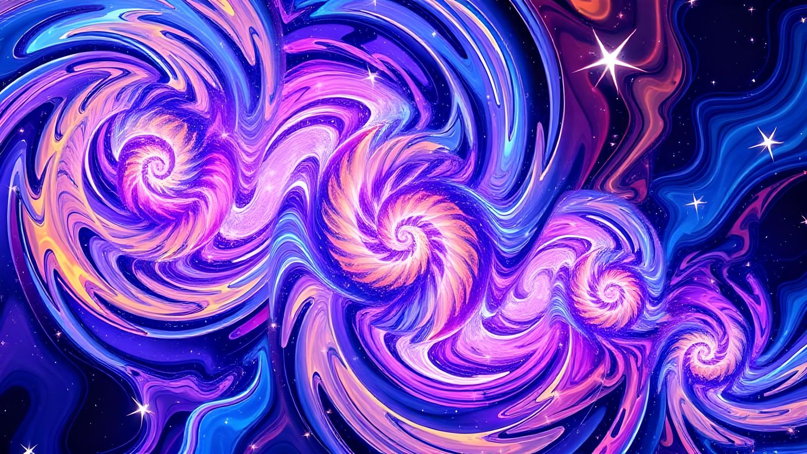 Iridescent Stars in Abstract Expressionist Swirls