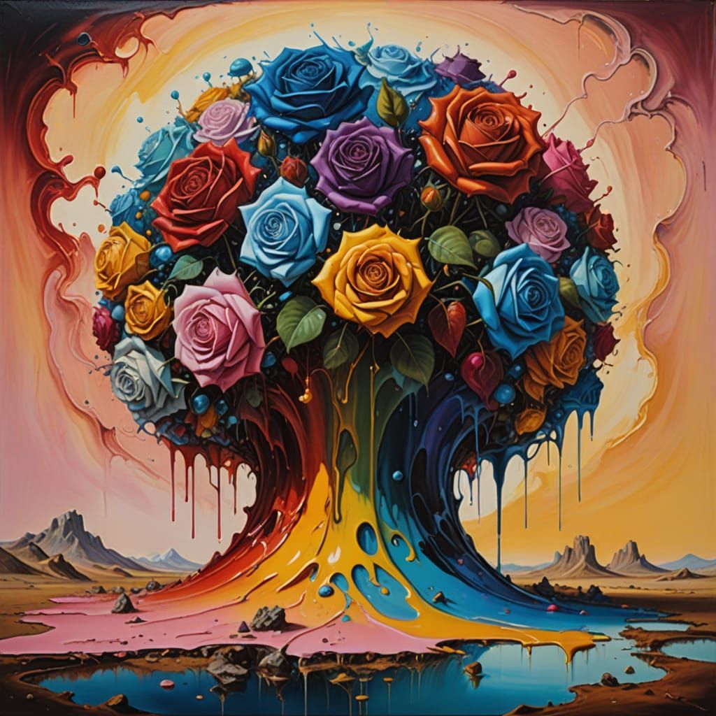 Vibrant Surreal Oil Painting of Melting Number 8 in Rose Hue...