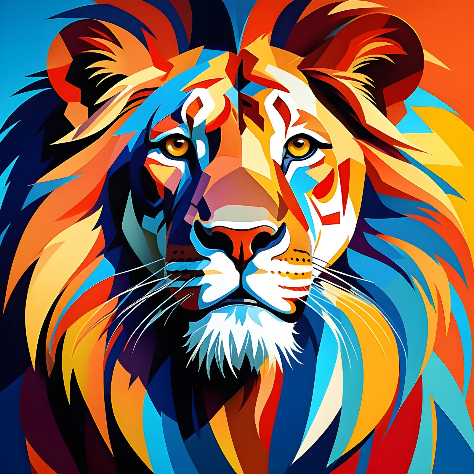 Regal Lion Portrait in Vibrant Art Deco Style